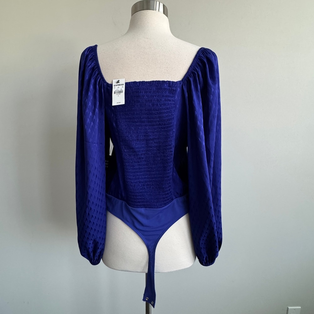 Express Houndstooth Tie Front Puff Sleeve Bodysuit Large NWT - Picture 8 of 9